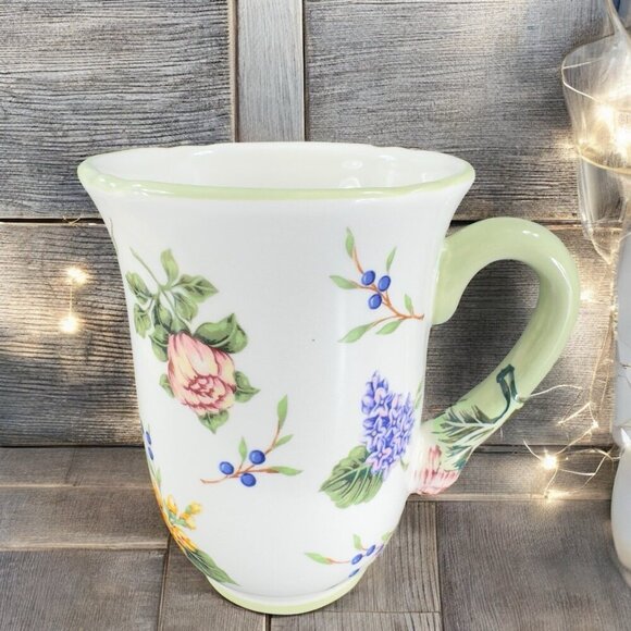Princess House Garden Floral Ceramic Mugs Cups 12 Oz Ceramic Mug Cup Set 2 - Picture 2 of 16